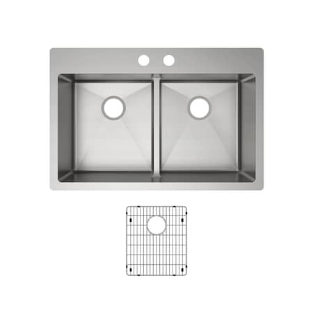 Elkay Elkay Crosstown 33"x22"x9", Equal 2Bowl 2 Mt Sink Kit w/Aqua Divide SS ECTSRA33229TBG2